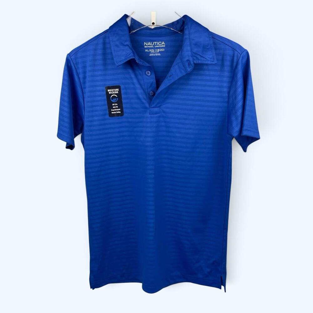 Nautica Boys X-Large (18/20) Royal Blue Stretch School Uniform Polo Shirt NWT